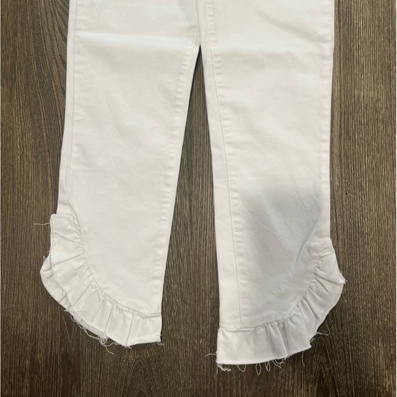 Paige Hoxton Straight Ankle Jeans Ruffled Hem Denim Stretch Crisp White Size 28 - Picture 2 of 11
